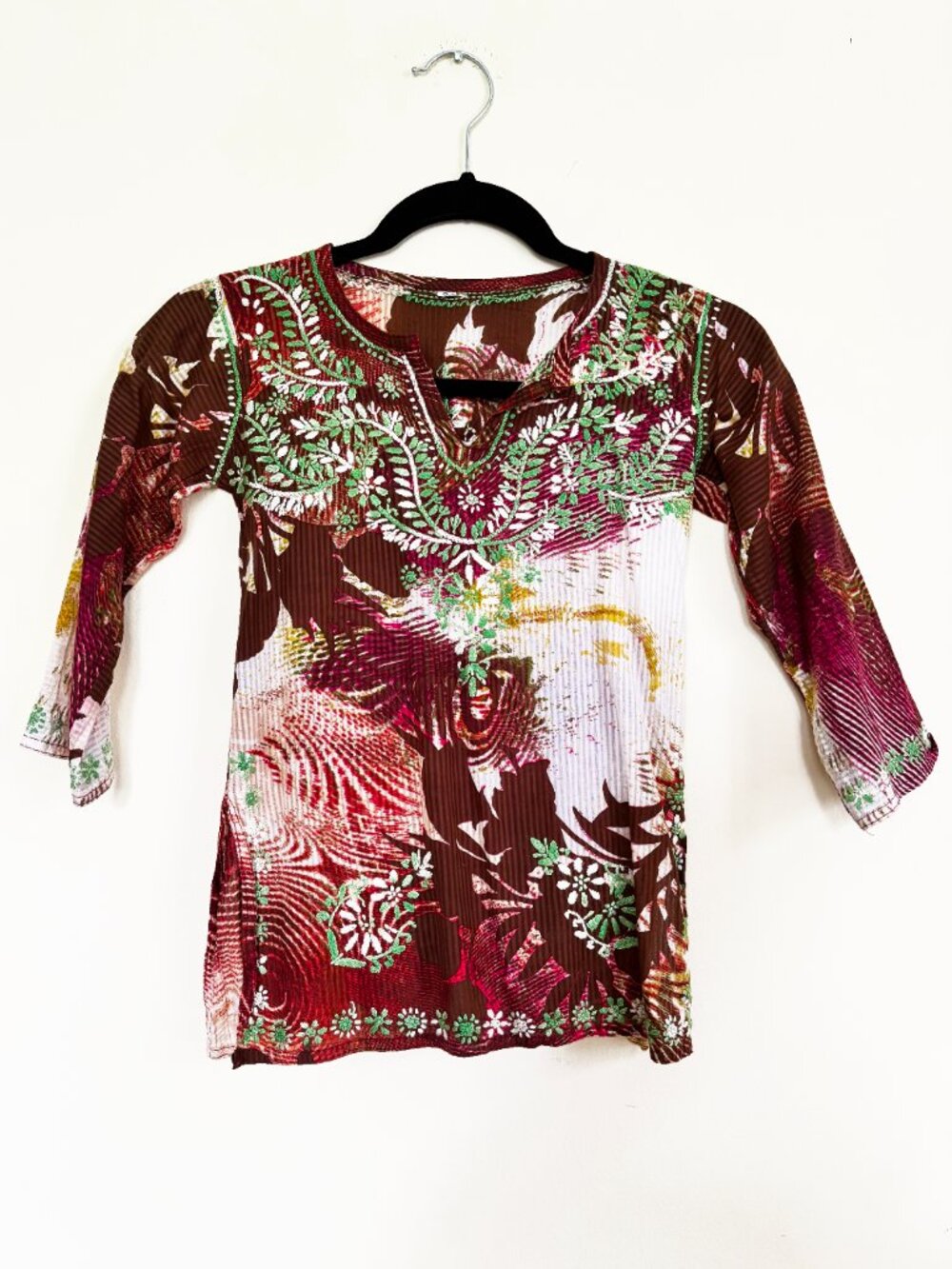 Girls Indian Kurta Tunic Top Embroidered Lightweight Cotton in Pink  Brown